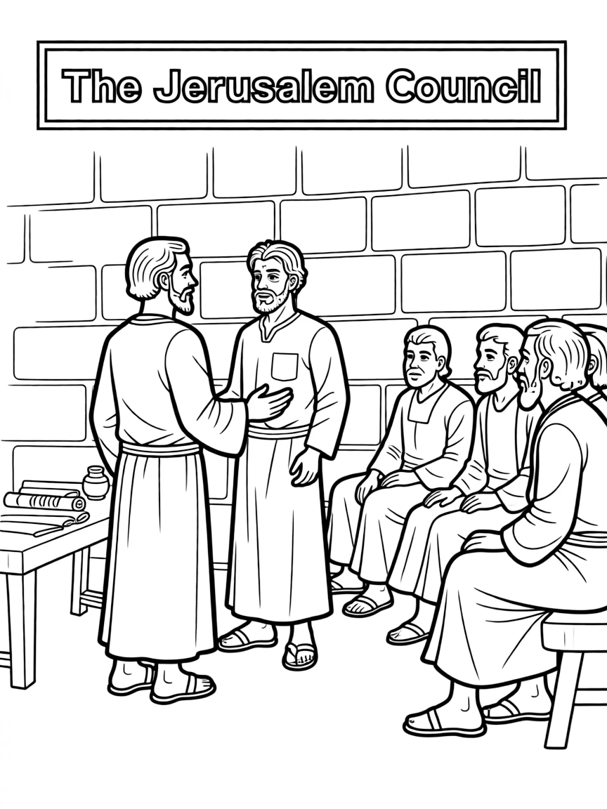 The Jerusalem Council, with Peter and James speaking.
