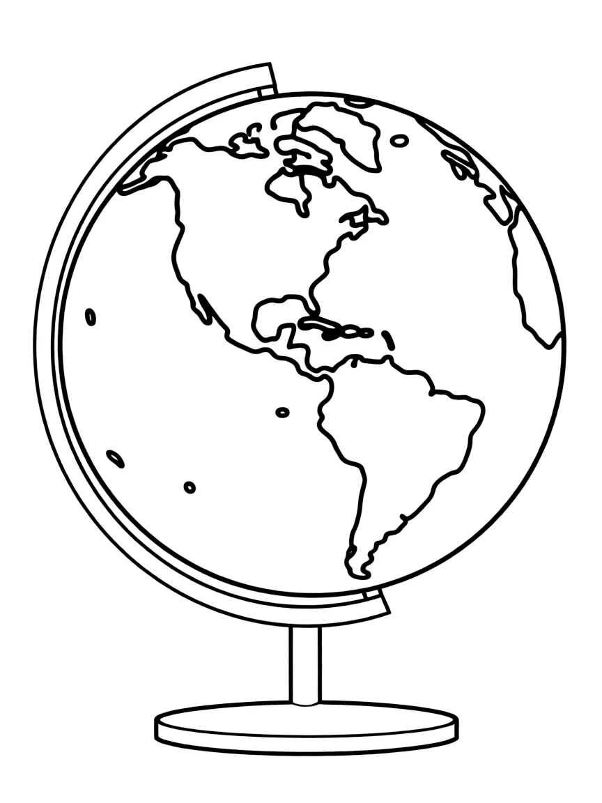 A simple coloring page of a globe with the North America clearly visible at the center.