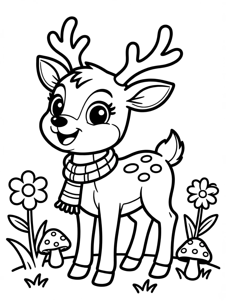 Cheerful cartoon deer coloring page