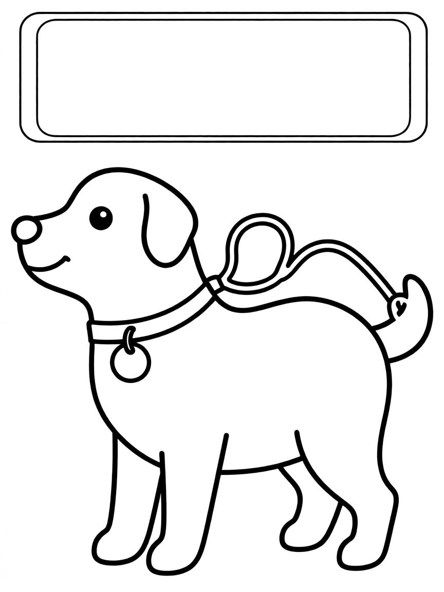 "My dream pet" coloring page. A blank animal outline (real or imaginary) with space to draw features and name it. Include a leash or collar. Black and white line art.