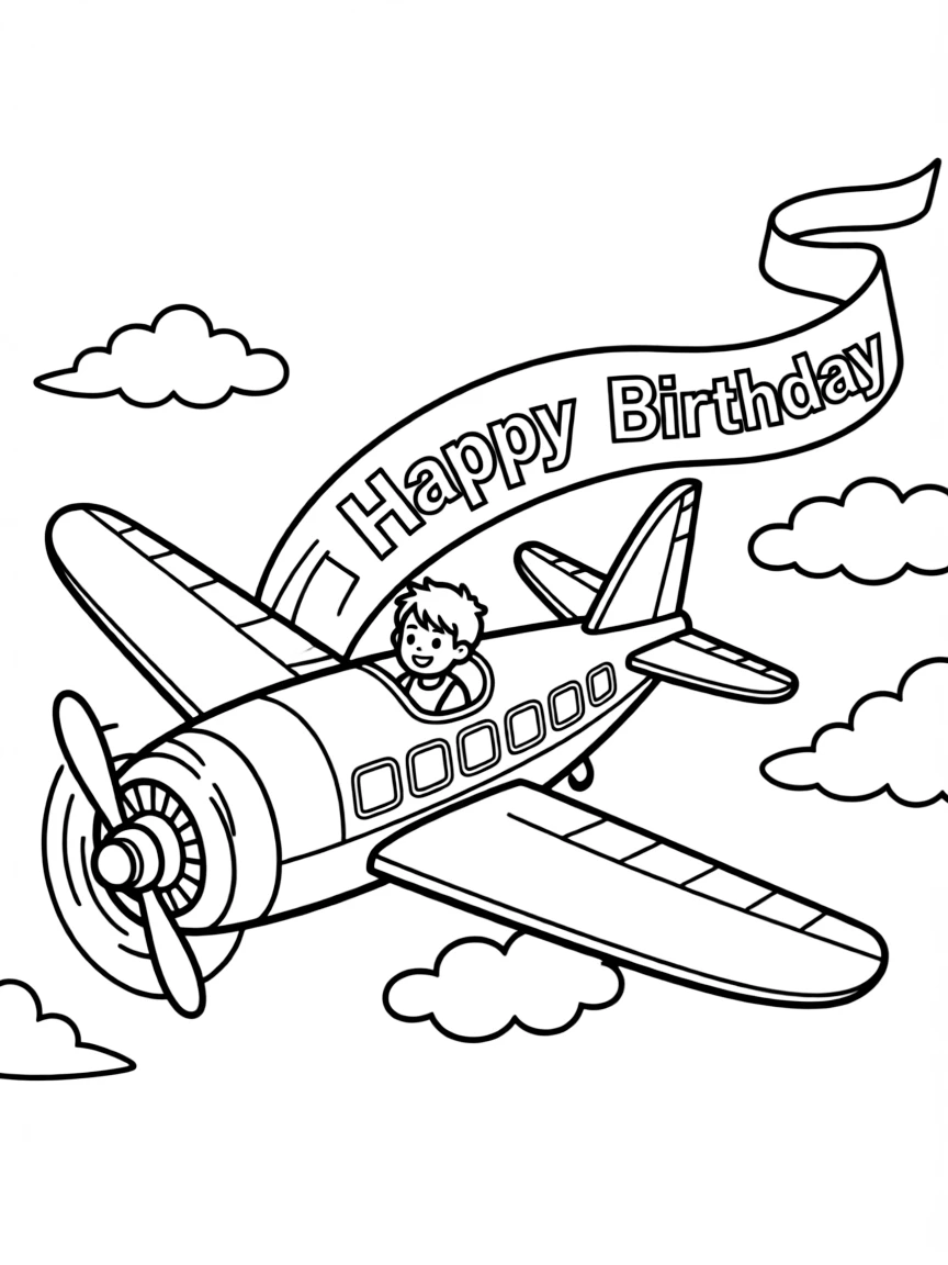 A soaring **airplane** trailing a "Happy Birthday" banner in the sky.