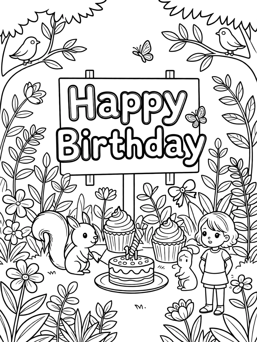 A secret **garden** with hidden birthday treats and a "Happy Birthday" message.