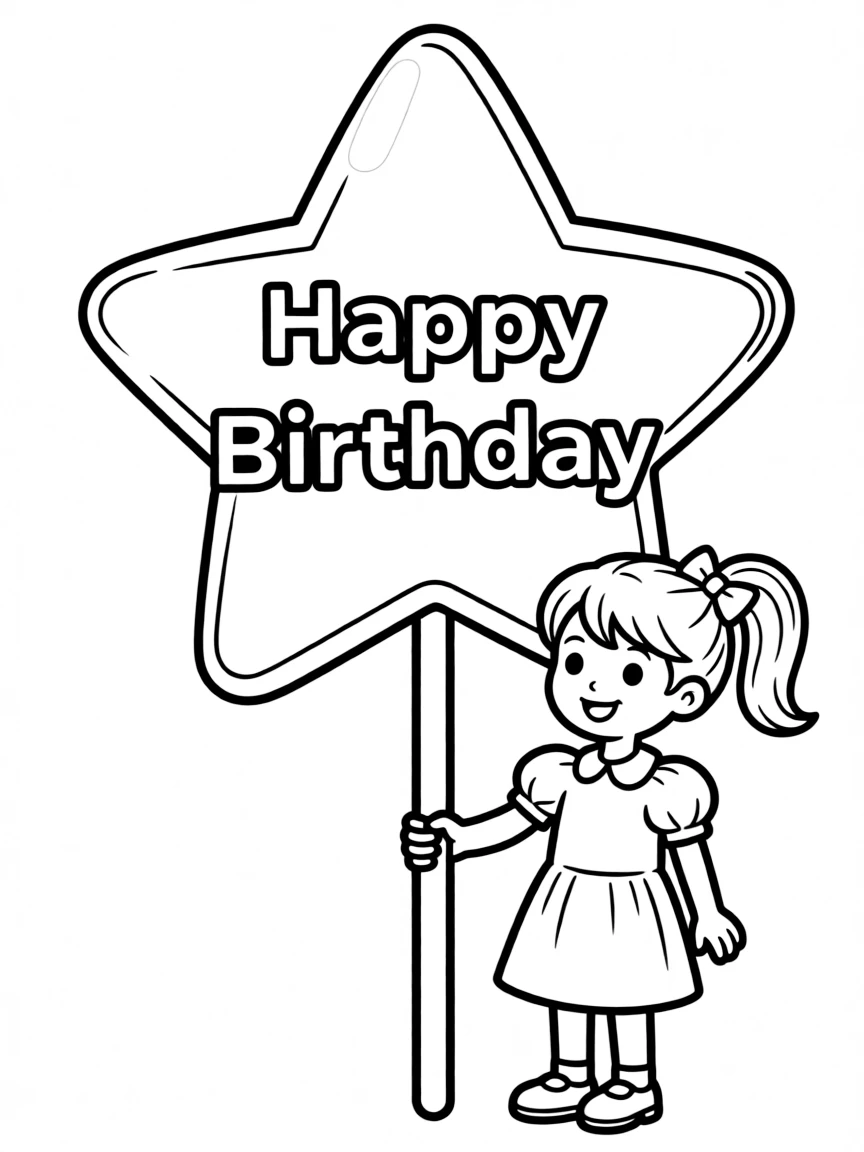 A giant **lollipop** shaped like a birthday star with "Happy Birthday" written on it.