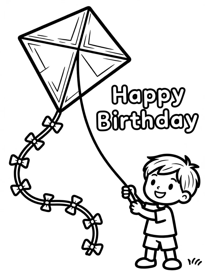 A playful **kite** soaring with a birthday message that says "Happy Birthday".