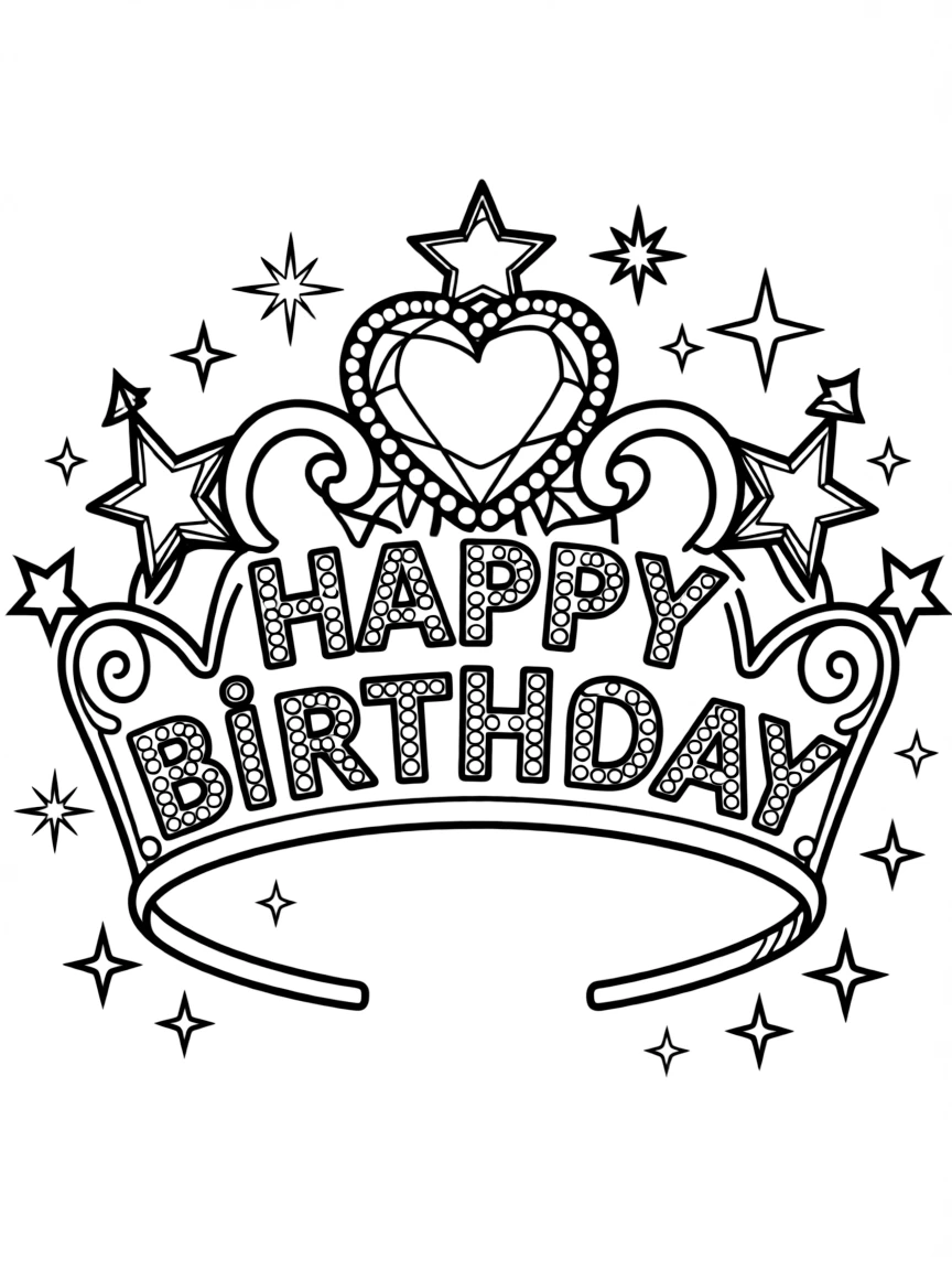 A sparkling **tiara** fit for a birthday queen/king with "Happy Birthday" gems.