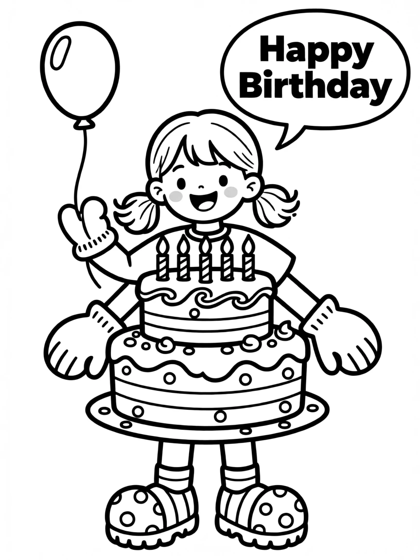 A child dressing up in a funny **birthday costume** and saying "Happy Birthday".
