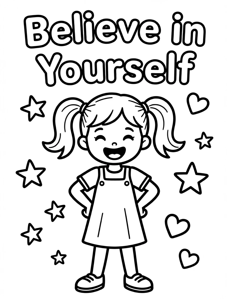 **Believe in Yourself** inspirational coloring page design, include the text "Believe in Yourself".