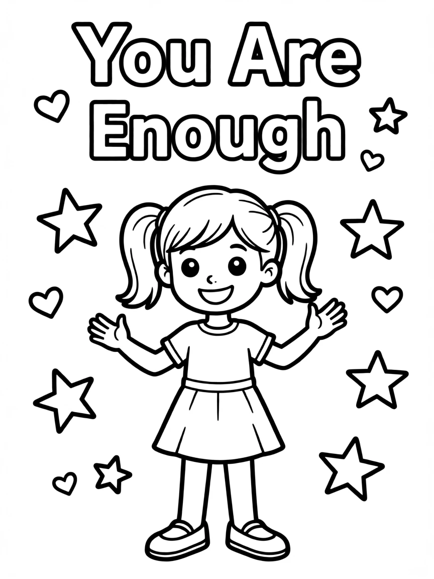 **You Are Enough** self-love coloring page, include the text "You Are Enough".