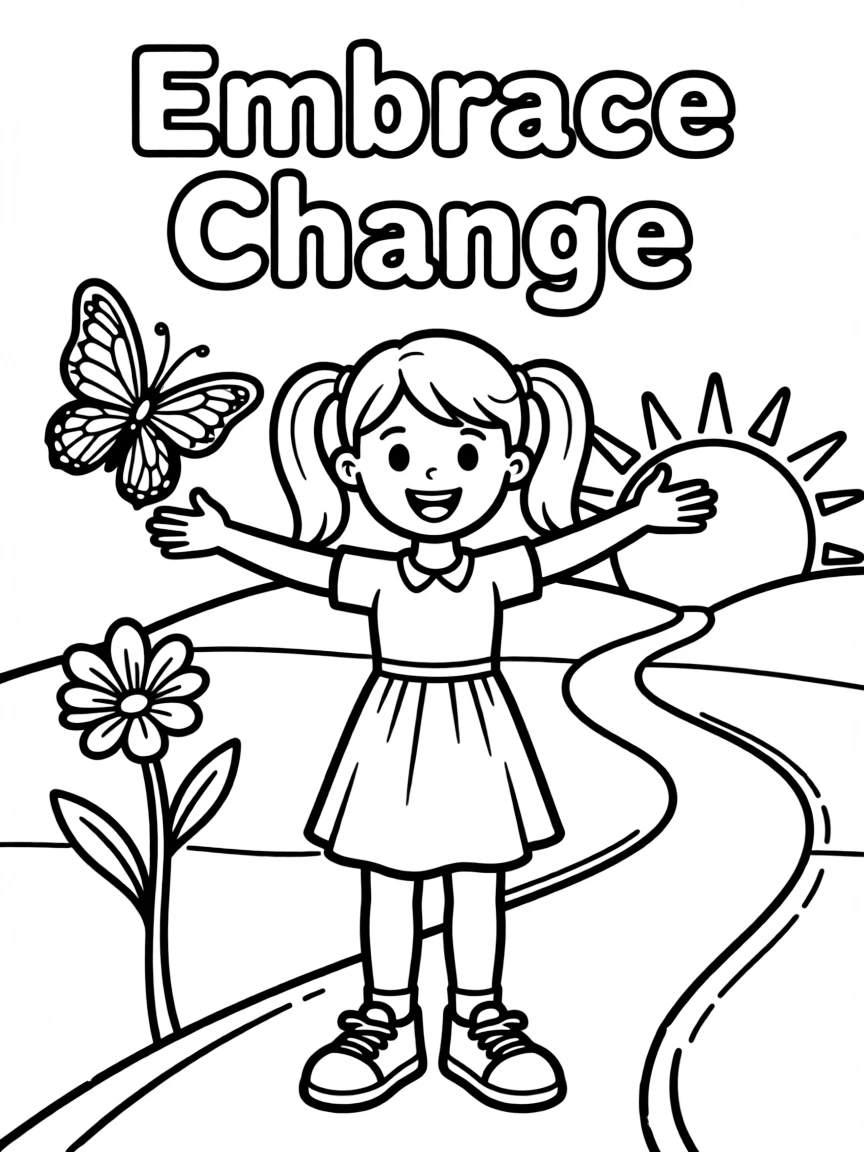 **Embrace Change** transformative coloring page, include the text "Embrace Change".
