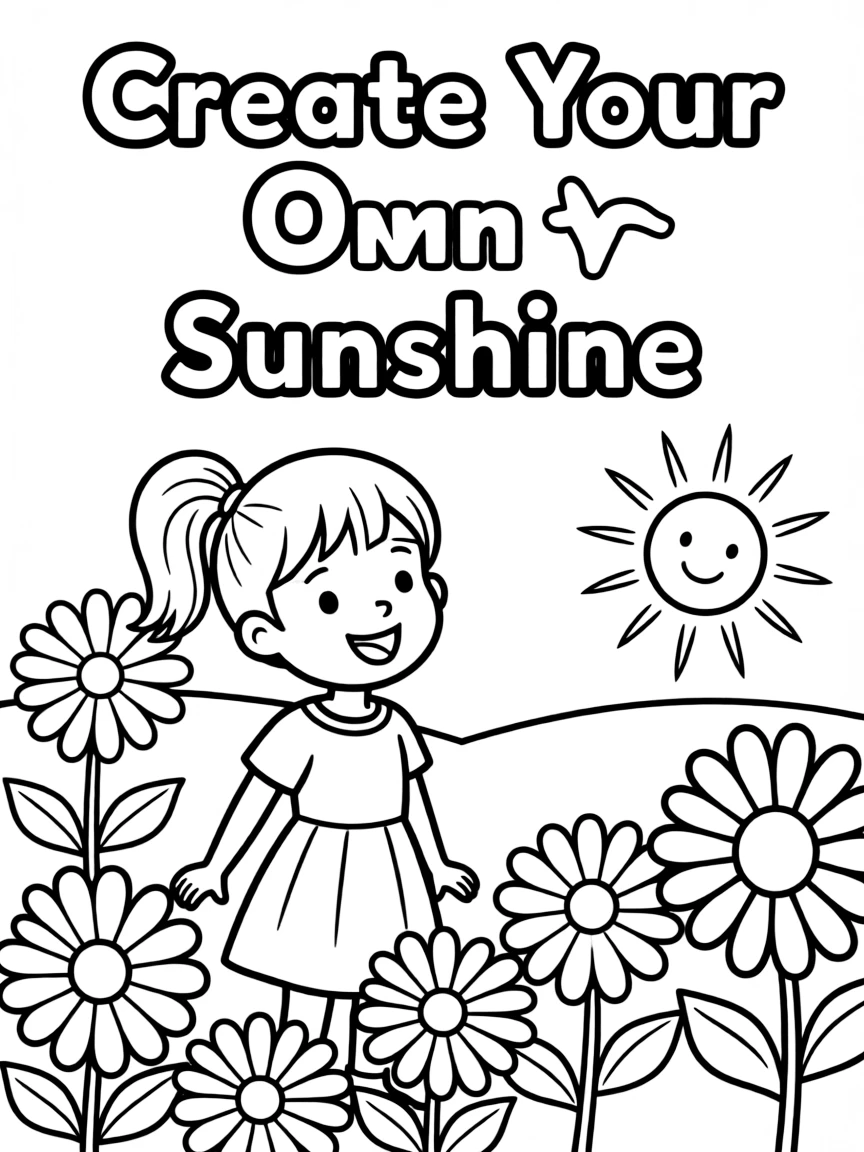 **Create Your Own Sunshine** vibrant coloring page, include the text "Create Your Own Sunshine".