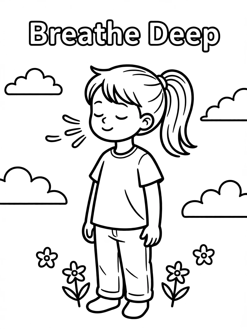 **Breathe Deep** calming coloring page, include the text "Breathe Deep".