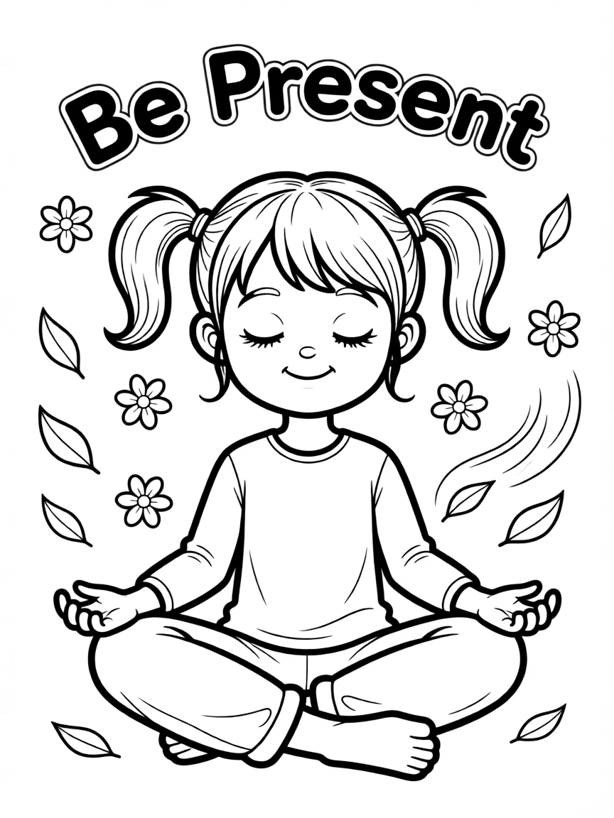 **Be Present** mindful coloring page, include the text "Be Present".