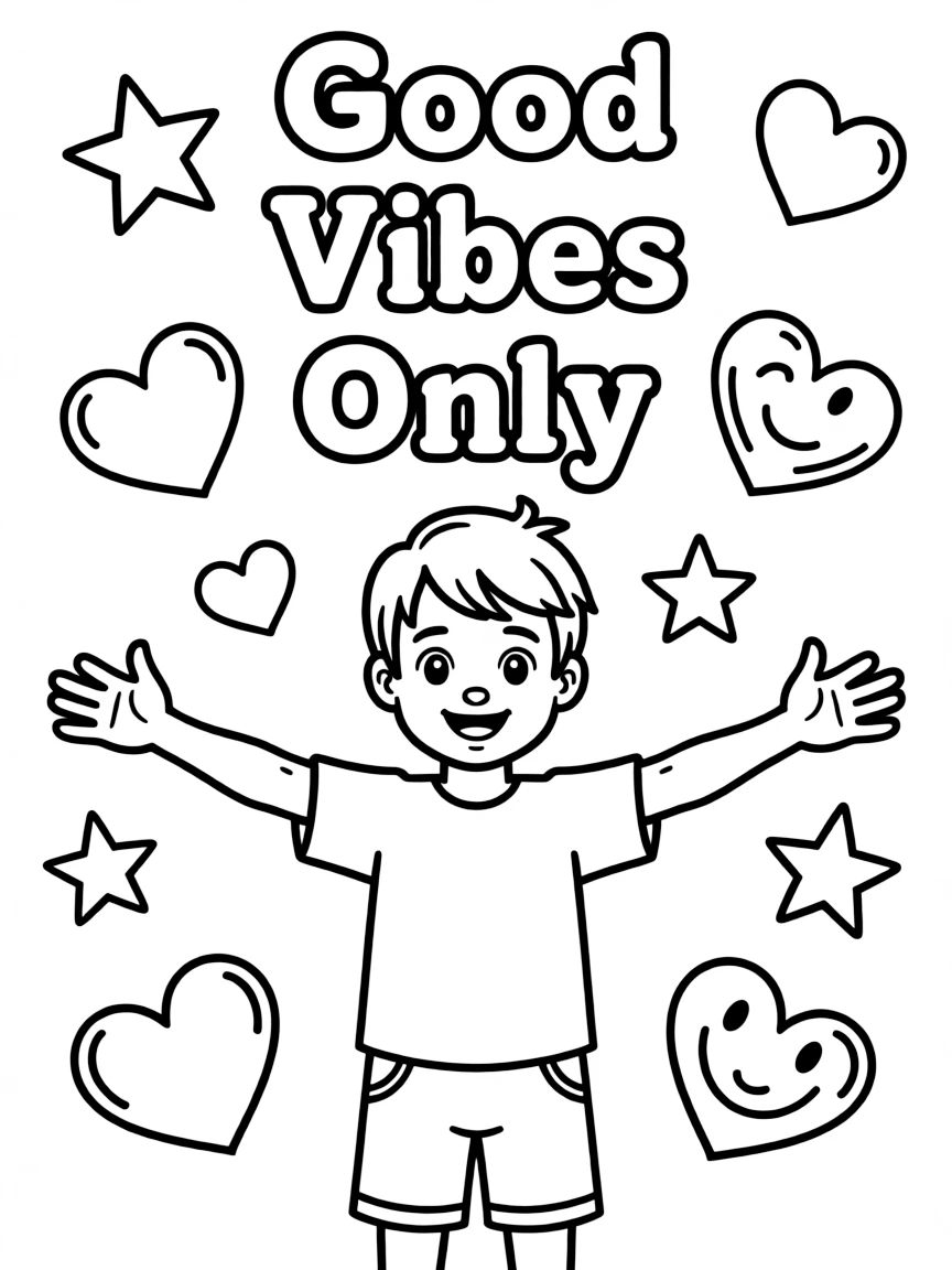**Good Vibes Only** positive energy coloring page, include the text "Good Vibes Only".