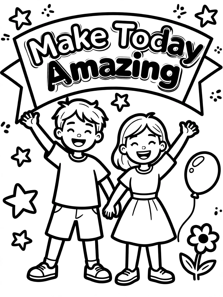 **Make Today Amazing** energetic coloring page, include the text "Make Today Amazing".