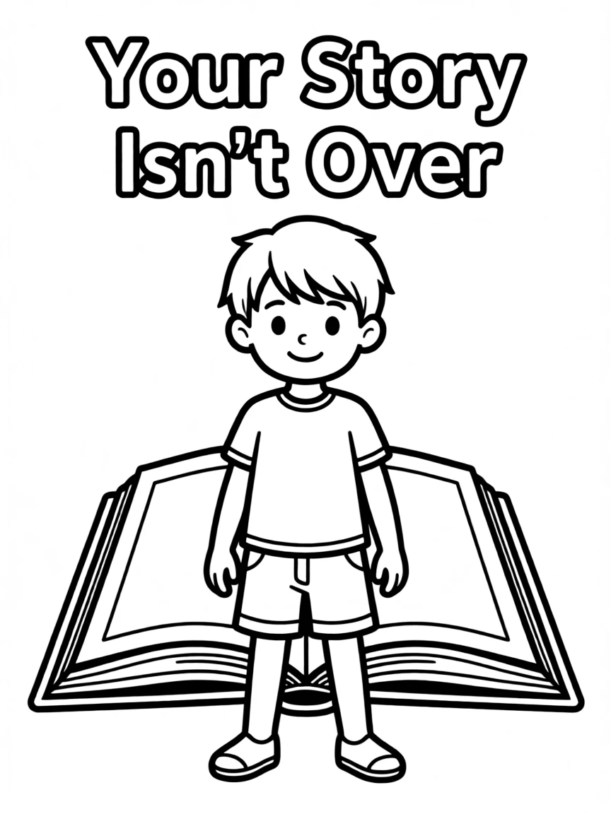 **Your Story Isn't Over** hopeful coloring page, include the text "Your Story Isn't Over".