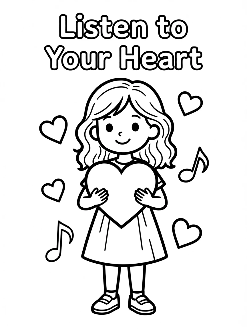 **Listen to Your Heart** intuitive coloring page, include the text "Listen to Your Heart".