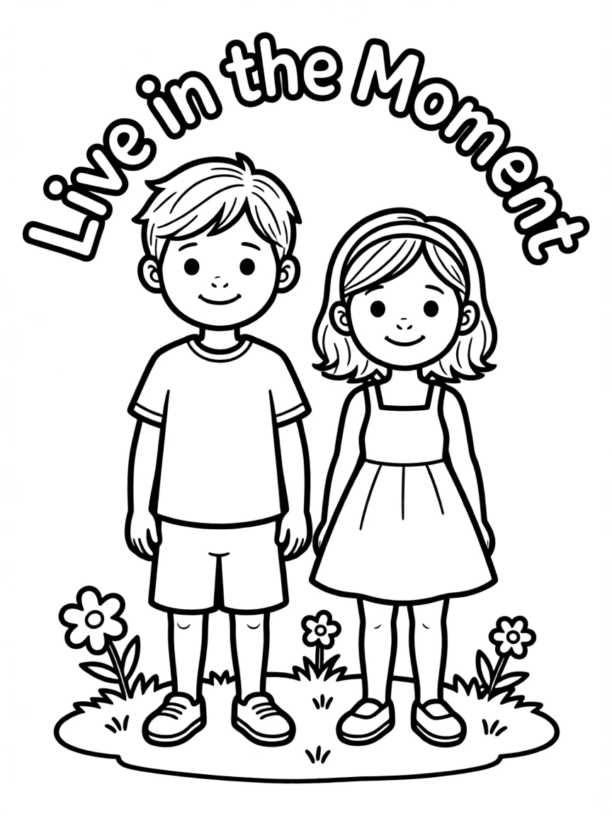 **Live in the Moment** present-focused coloring page, include the text "Live in the Moment".