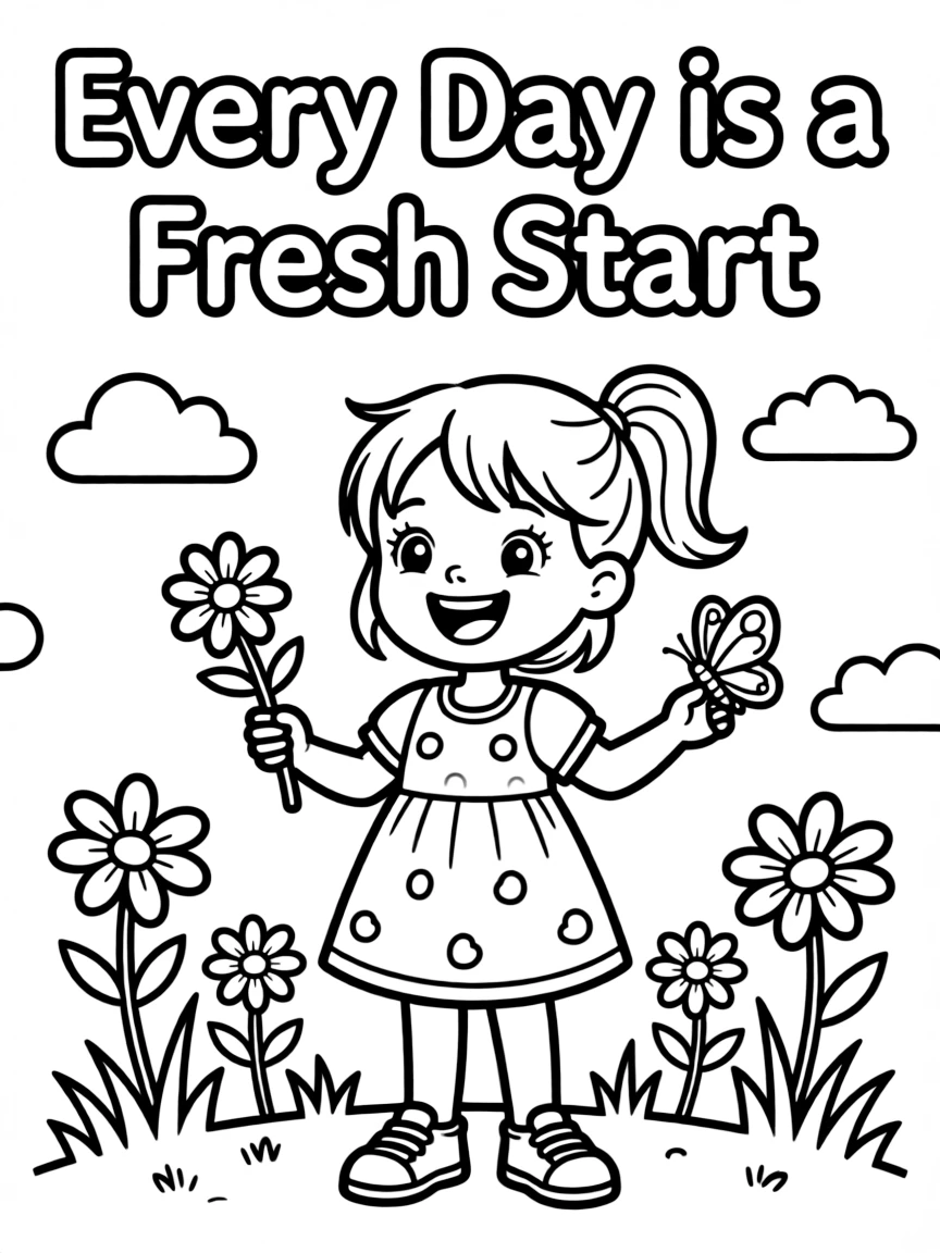 **Every Day is a Fresh Start** new beginnings coloring page, include the text "Every Day is a Fresh Start".