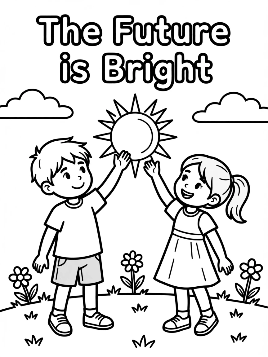 **The Future is Bright** hopeful coloring page, include the text "The Future is Bright".