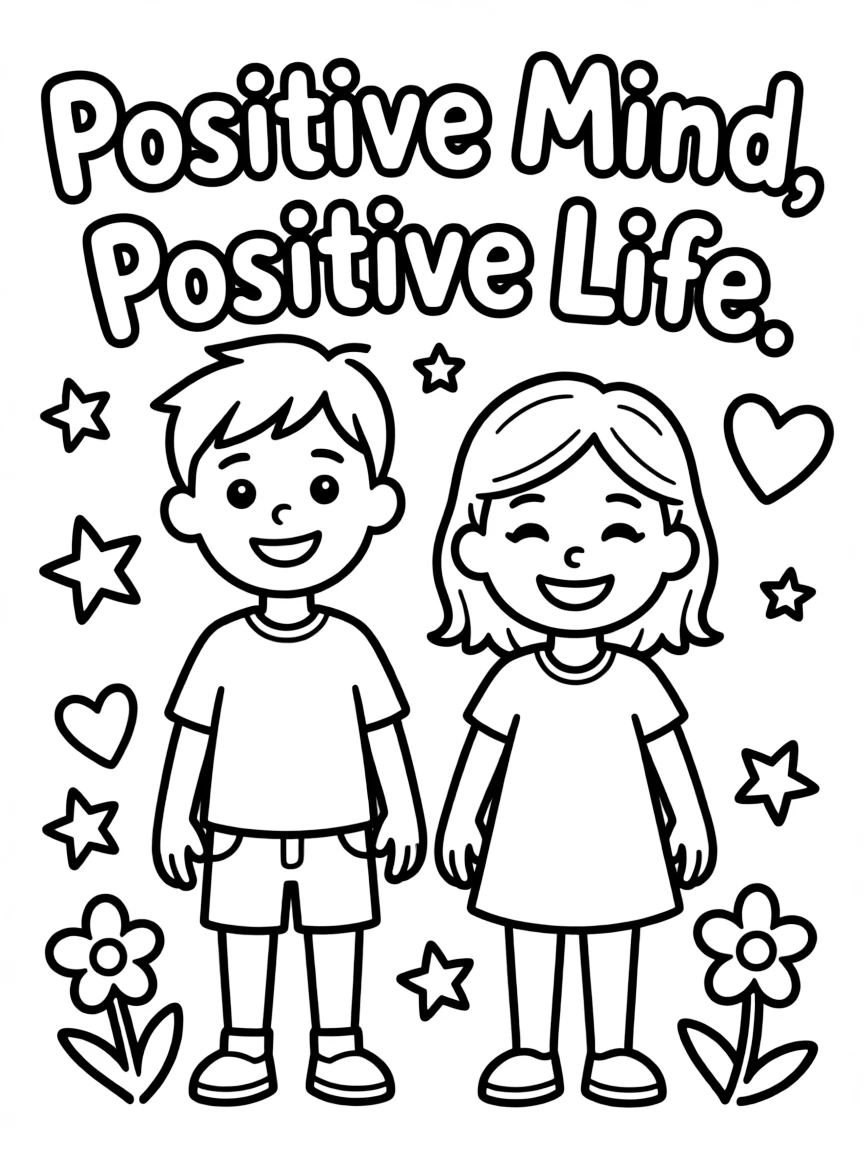 **Positive Mind, Positive Life** mindful coloring page, include the text "Positive Mind, Positive Life".