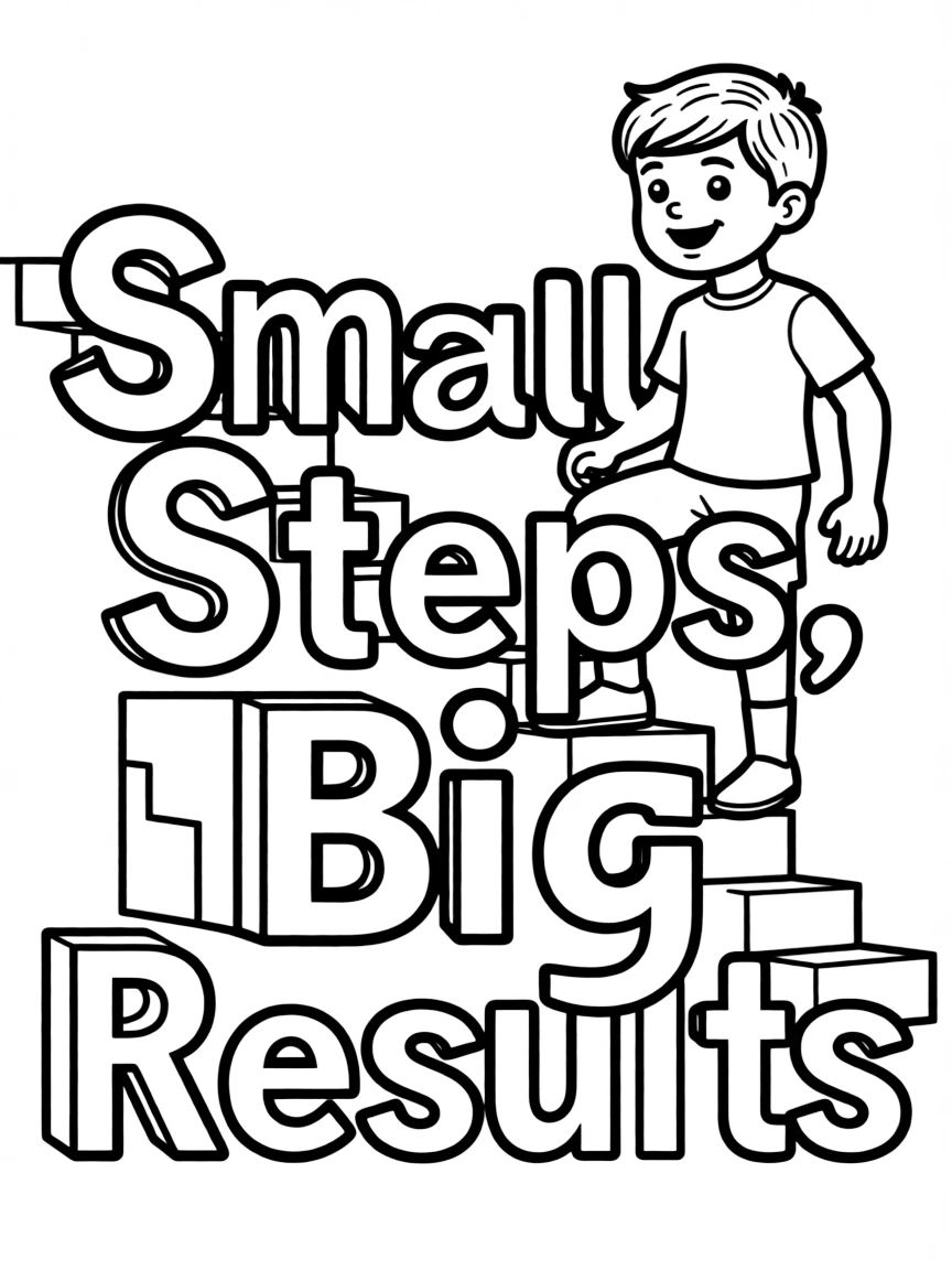 **Small Steps, Big Results** progress coloring page, include the text "Small Steps, Big Results".