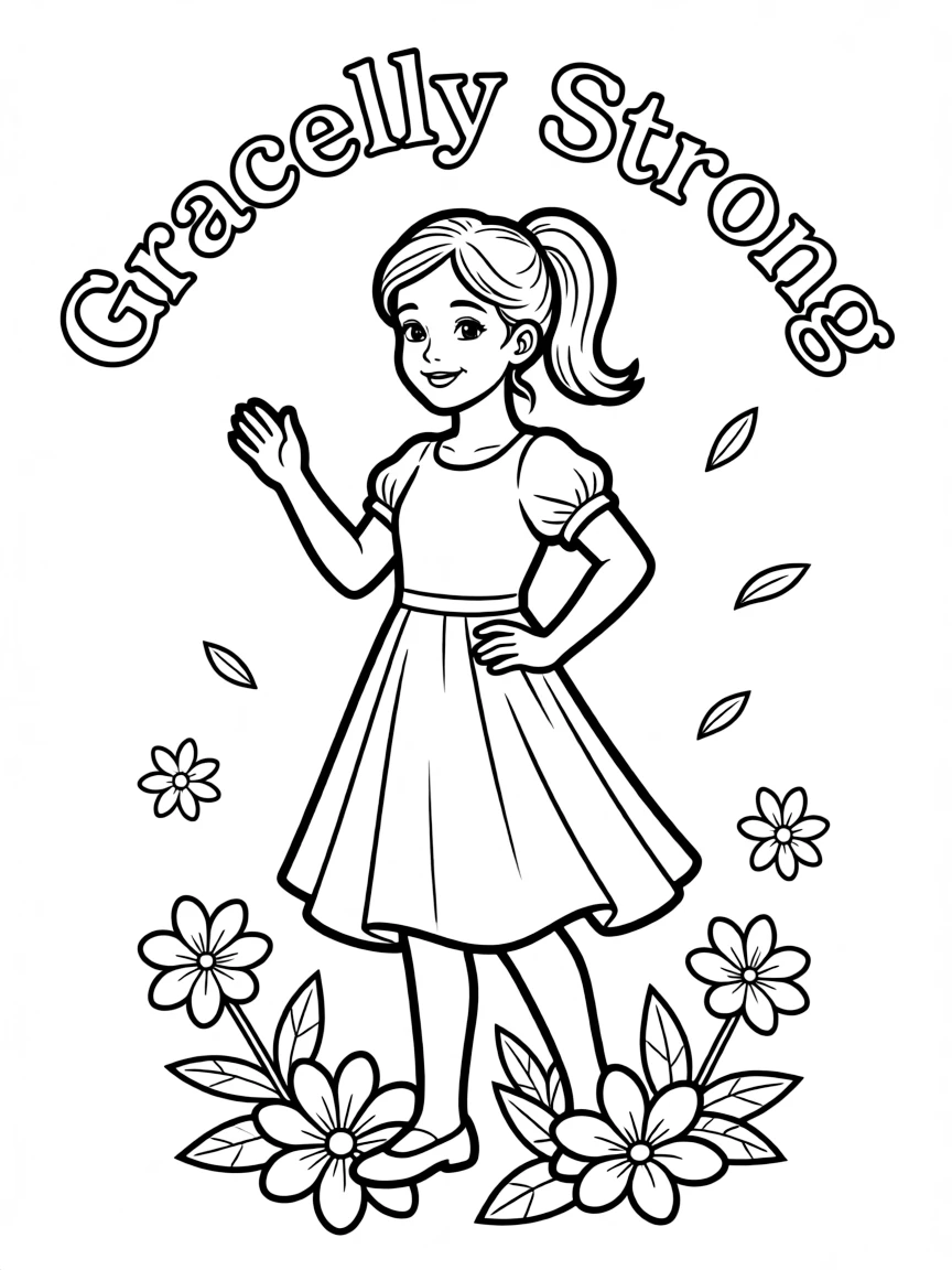 **Gracefully Strong** elegant coloring page, include the text "Gracefully Strong".