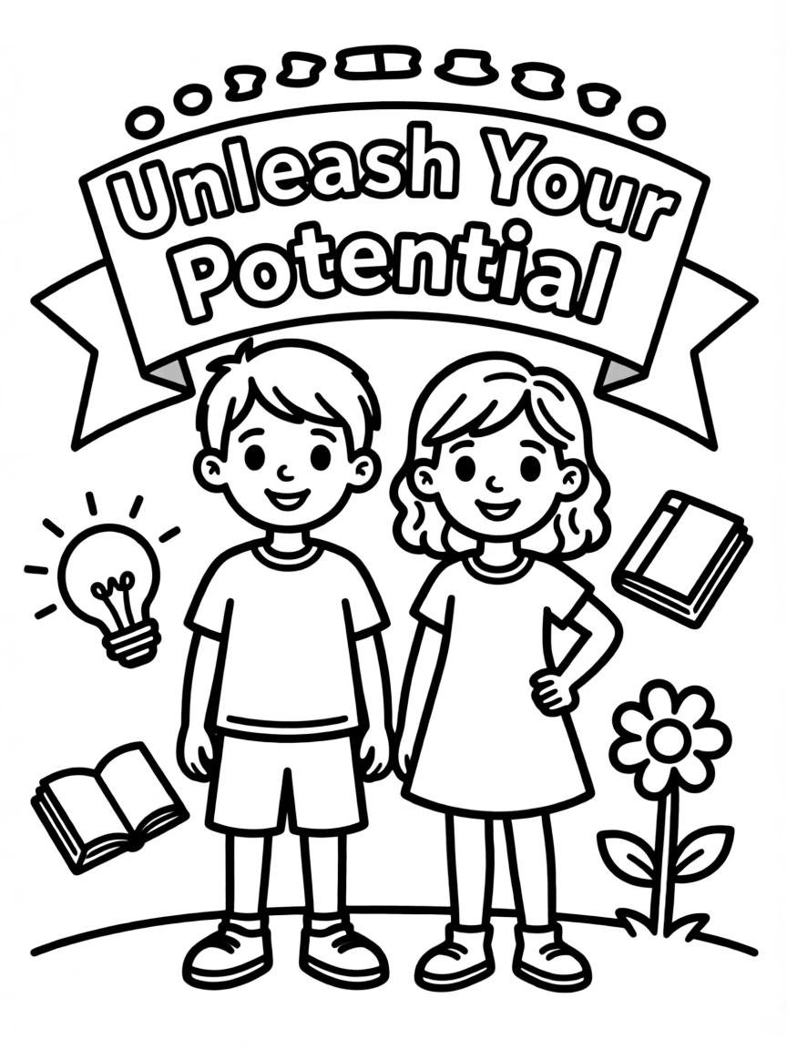**Unleash Your Potential** powerful coloring page, include the text "Unleash Your Potential".