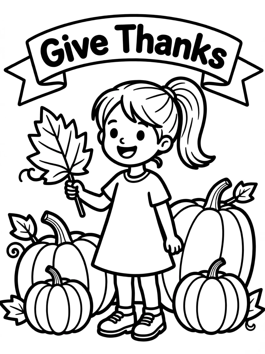 **Give Thanks** gratitude coloring page, include the text "Give Thanks".