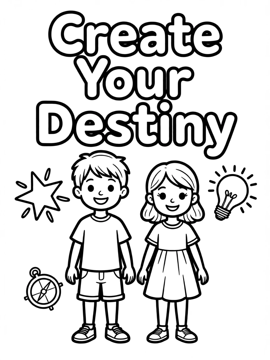**Create Your Destiny** ambitious coloring page, include the text "Create Your Destiny".