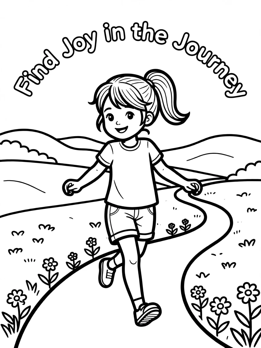**Find Joy in the Journey** path-oriented coloring page, include the text "Find Joy in the Journey".