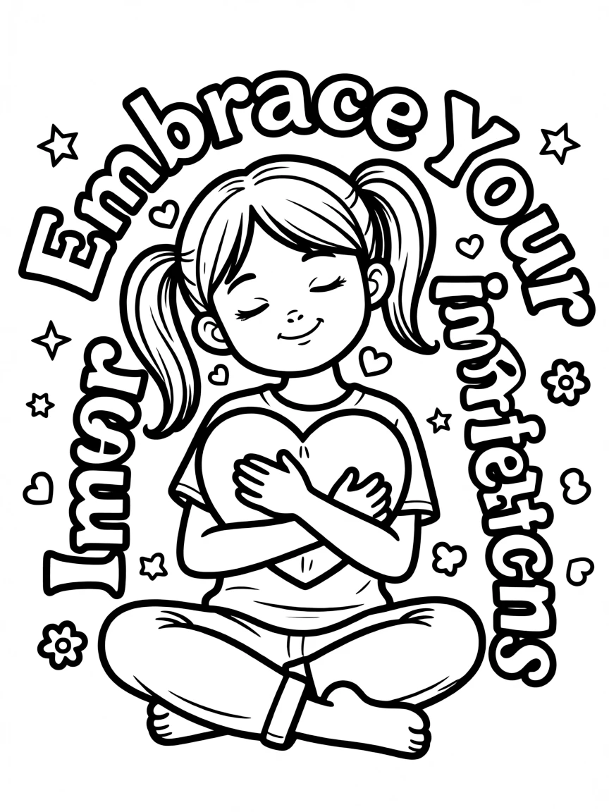 **Embrace Your Imperfections** self-acceptance coloring page, include the text "Embrace Your Imperfections".