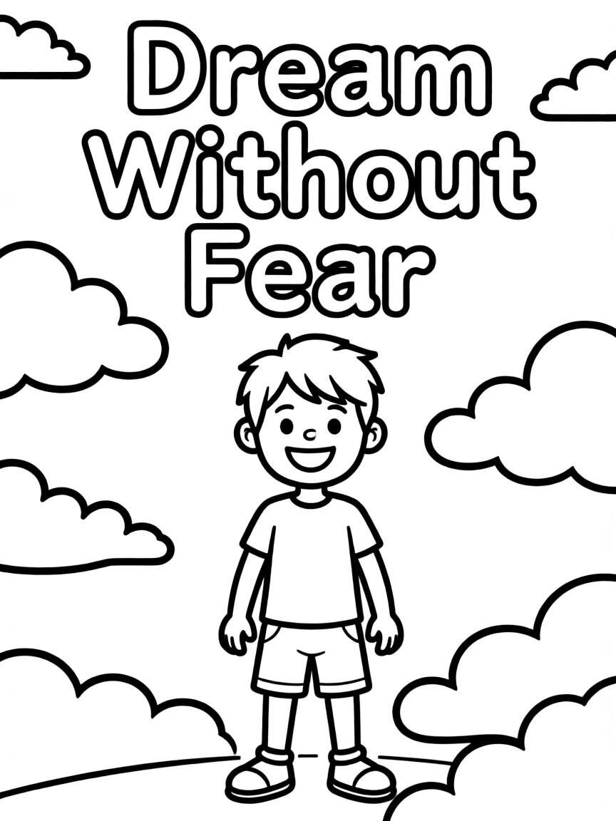 **Dream Without Fear** courageous dream coloring page, include the text "Dream Without Fear".