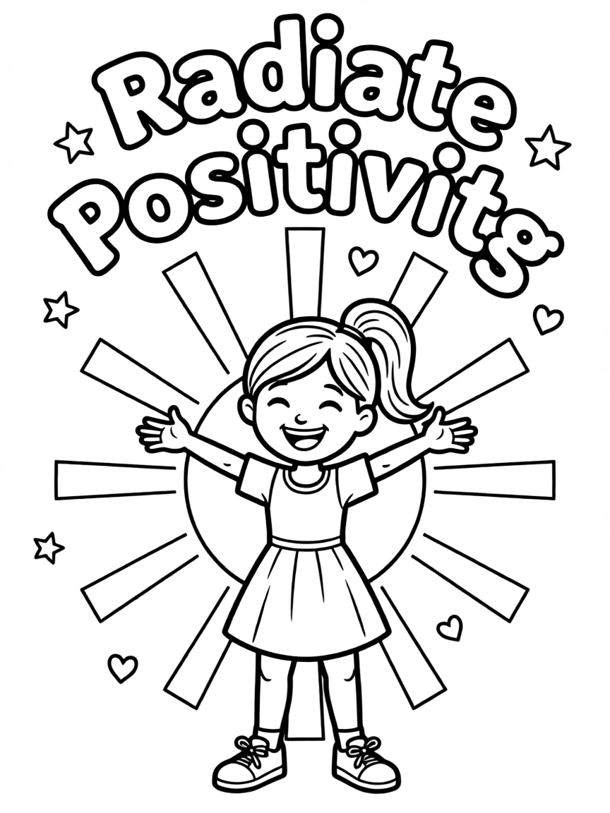 **Radiate Positivity** glowing coloring page, include the text "Radiate Positivity".
