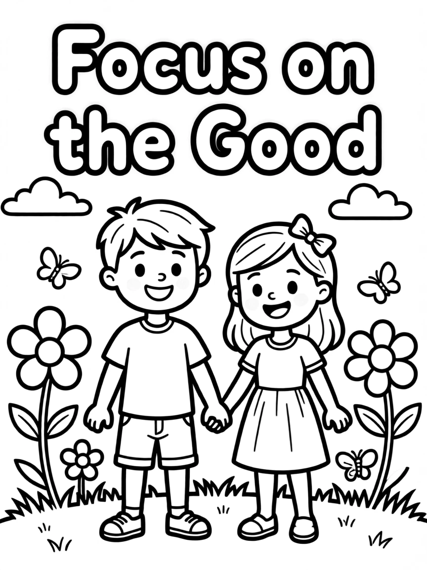 **Focus on the Good** optimistic coloring page, include the text "Focus on the Good".