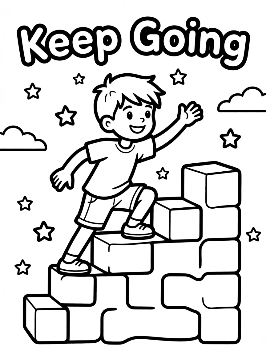 **Keep Going** perseverance coloring page, include the text "Keep Going".