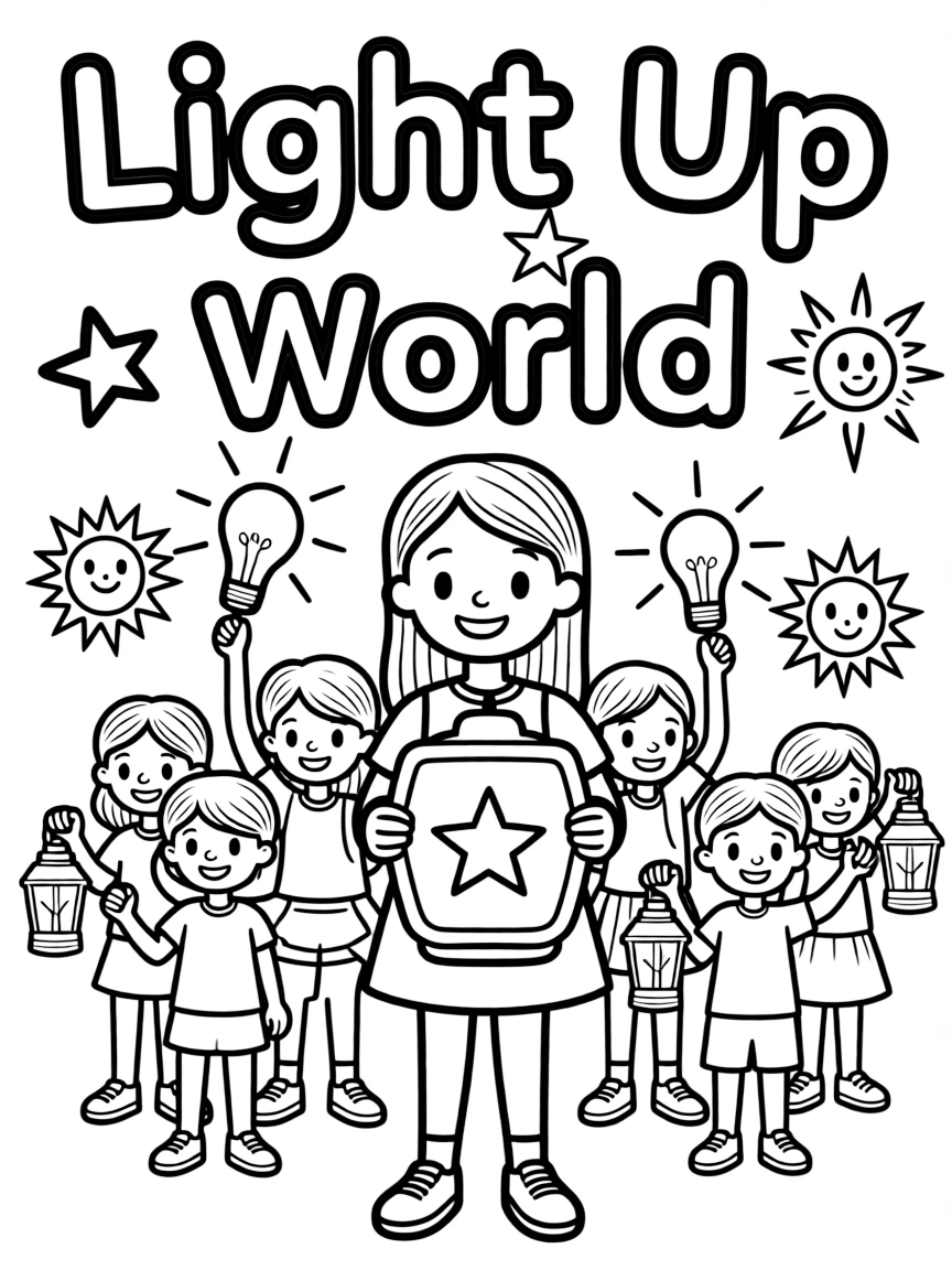 **Light Up the World** inspiring coloring page, include the text "Light Up the World".