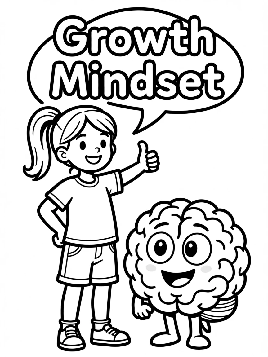 **Growth Mindset** learning coloring page, include the text "Growth Mindset".