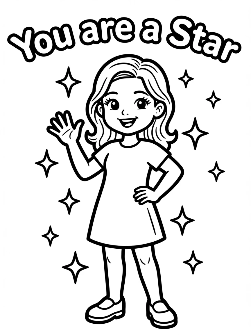 **You are a Star** celebrity coloring page, include the text "You are a Star".
