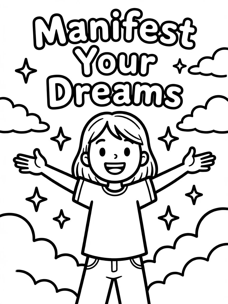 **Manifest Your Dreams** creative coloring page, include the text "Manifest Your Dreams".