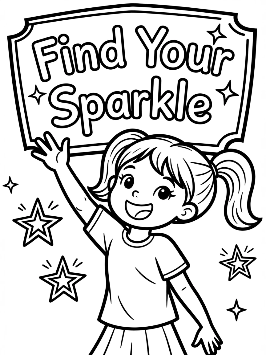 **Find Your Sparkle** unique coloring page, include the text "Find Your Sparkle".