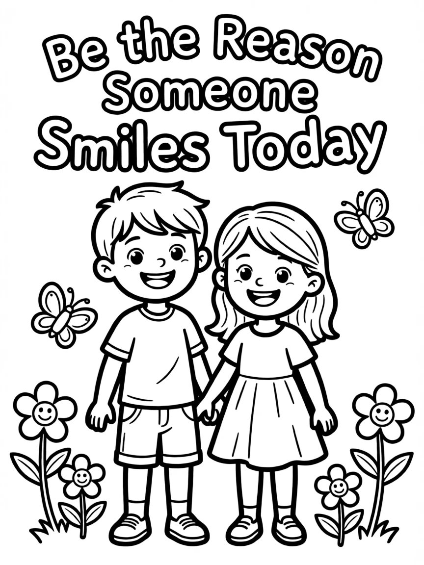 **Be the Reason Someone Smiles Today** compassionate coloring page, include the text "Be the Reason Someone Smiles Today".
