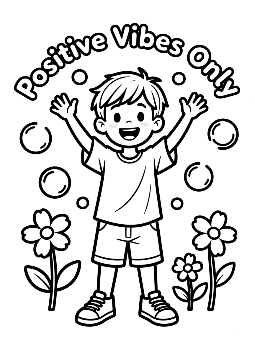 **Positive Vibes Only** energetic coloring page, include the text "Positive Vibes Only".