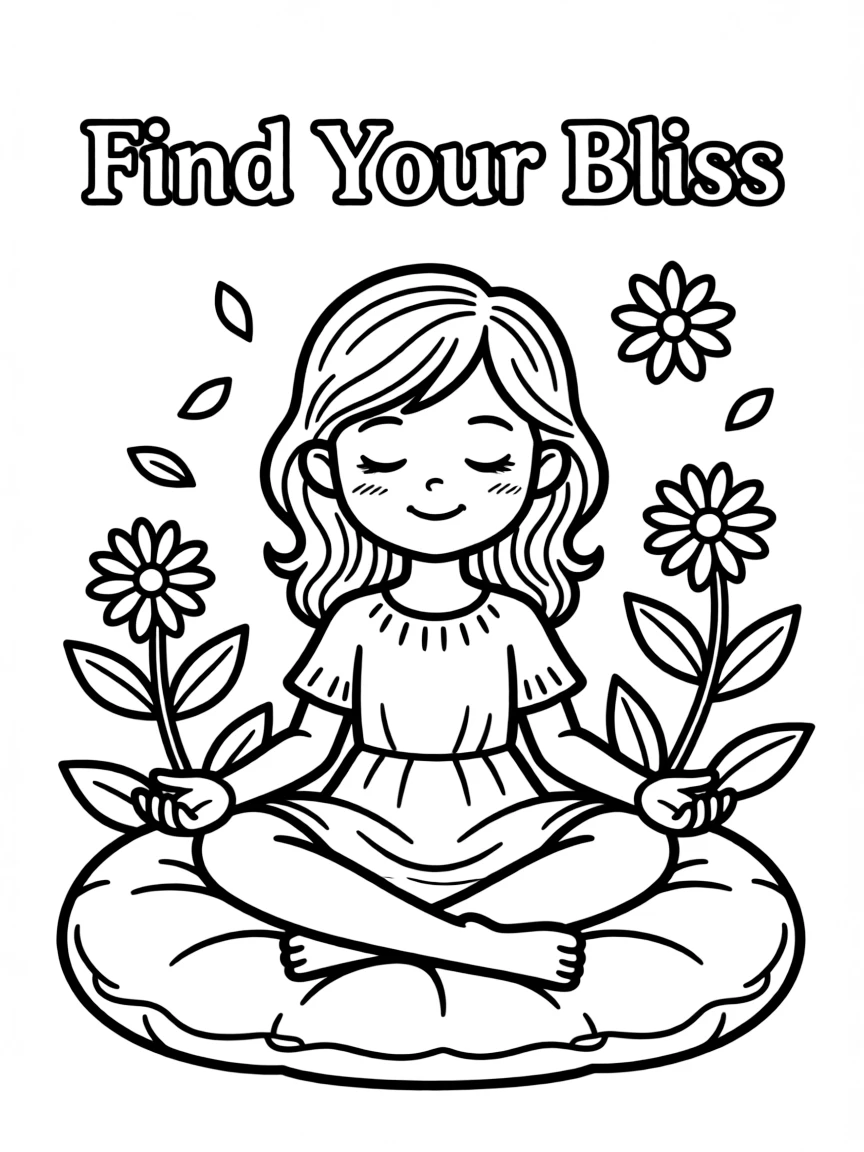 **Find Your Bliss** serene coloring page, include the text "Find Your Bliss".
