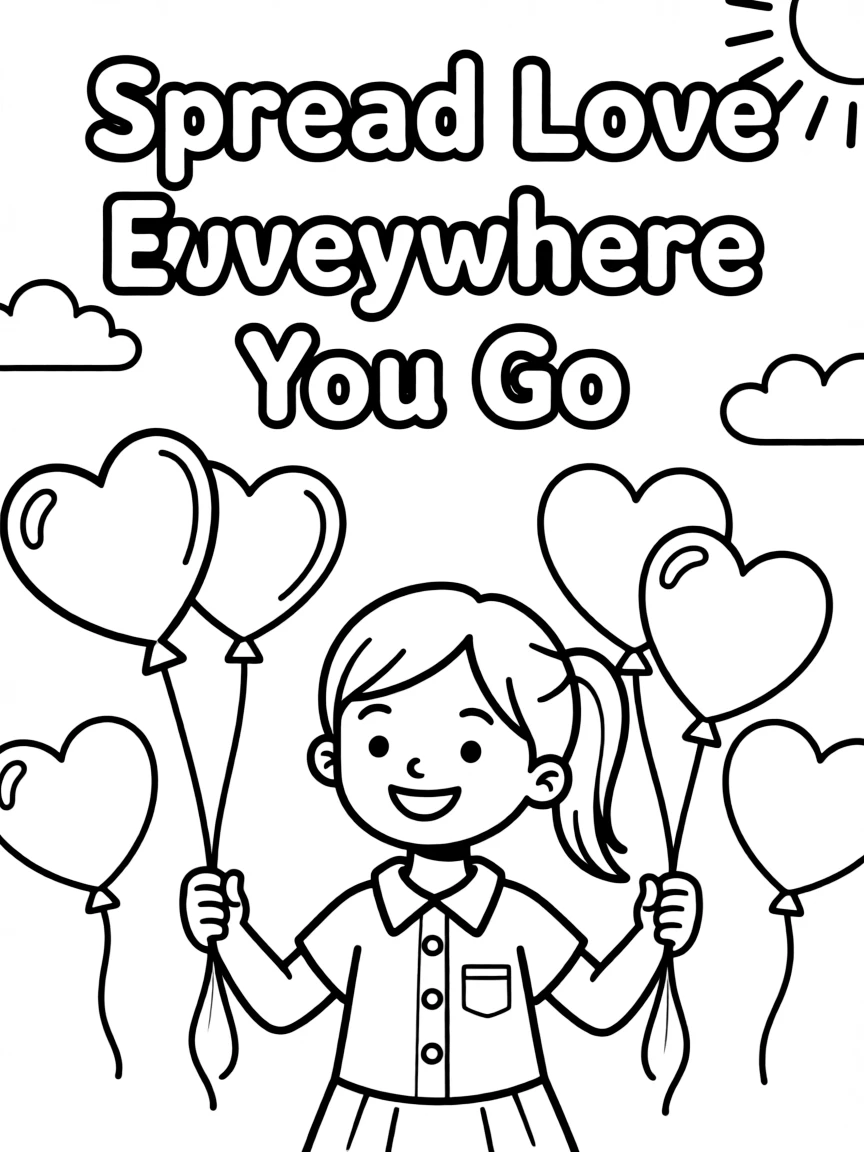 **Spread Love Everywhere You Go** universal love coloring page, include the text "Spread Love Everywhere You Go".
