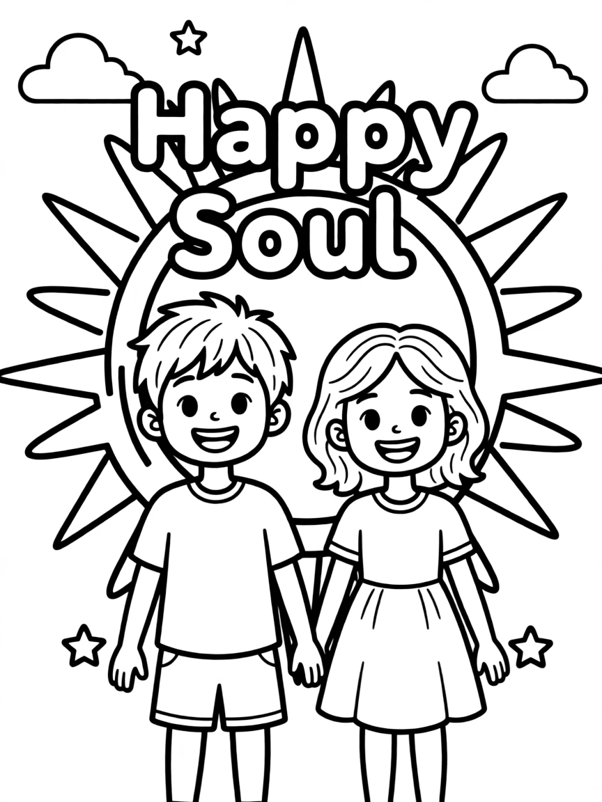 **Happy Soul** cheerful coloring page, include the text "Happy Soul".