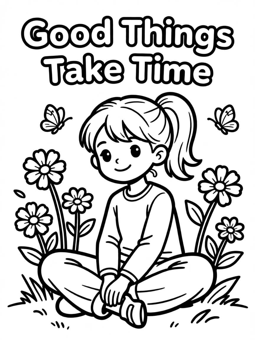 **Good Things Take Time** patience coloring page, include the text "Good Things Take Time".
