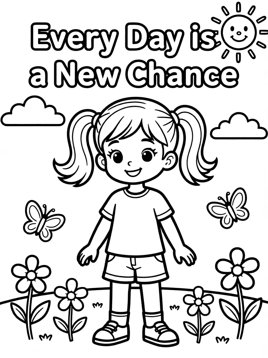 **Every Day is a New Chance** fresh start coloring page, include the text "Every Day is a New Chance".