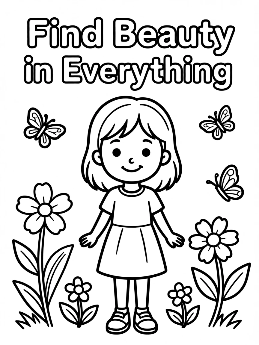 **Find Beauty in Everything** appreciative coloring page, include the text "Find Beauty in Everything".