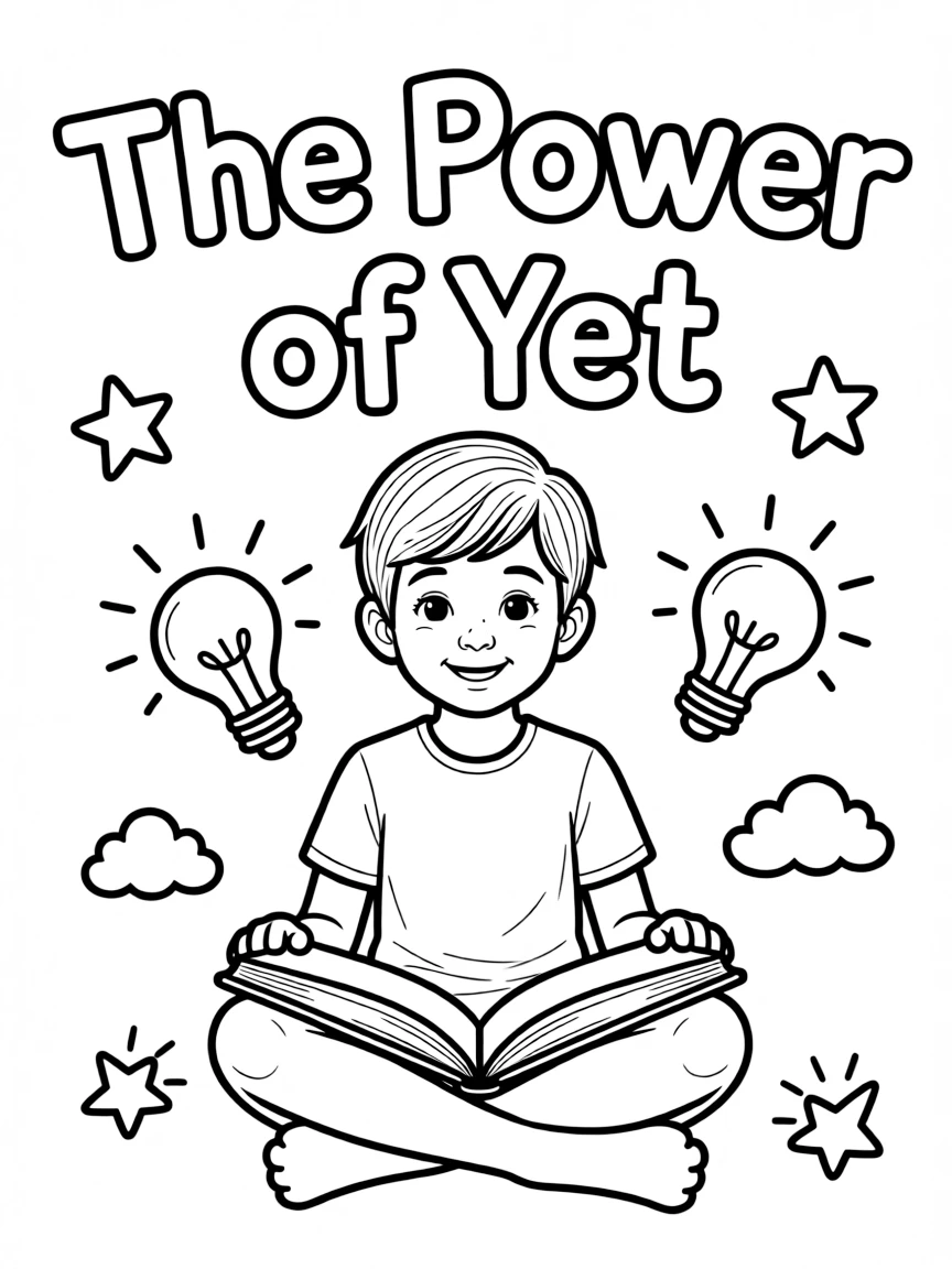 **The Power of Yet** growth mindset coloring page, include the text "The Power of Yet".