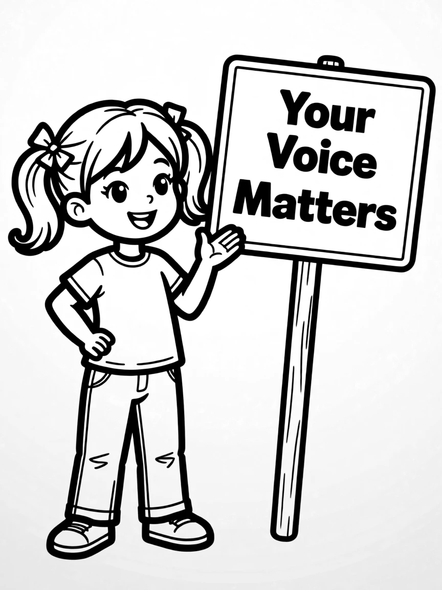 **Your Voice Matters** empowering coloring page, include the text "Your Voice Matters".